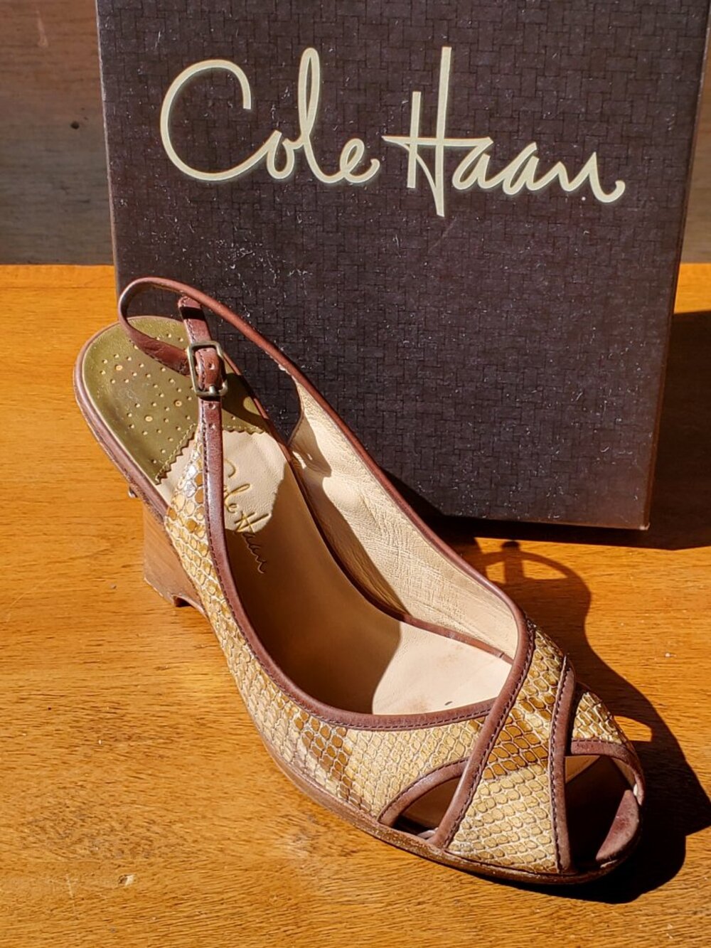 Cole Haan Amaya Air Python Prit Leather Sling Wedge Sandals, Size 7.5B - Picture 7 of 8
